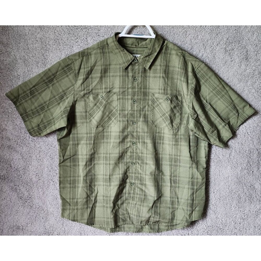 Orvis Green Plaid Short‎ Sleeve Button Up Pocket Shirt Size XXL 100% Polyester